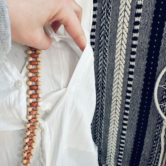 Burning Torch Bohemian White Button Down Sleeveless Oversized Pocket Blouse - Picture 5 of 12